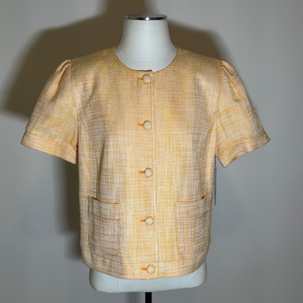 NWT Liz Claiborne Marigold Tweed Metallic Short Sleeve Blazer Jacket Womens Sz 8